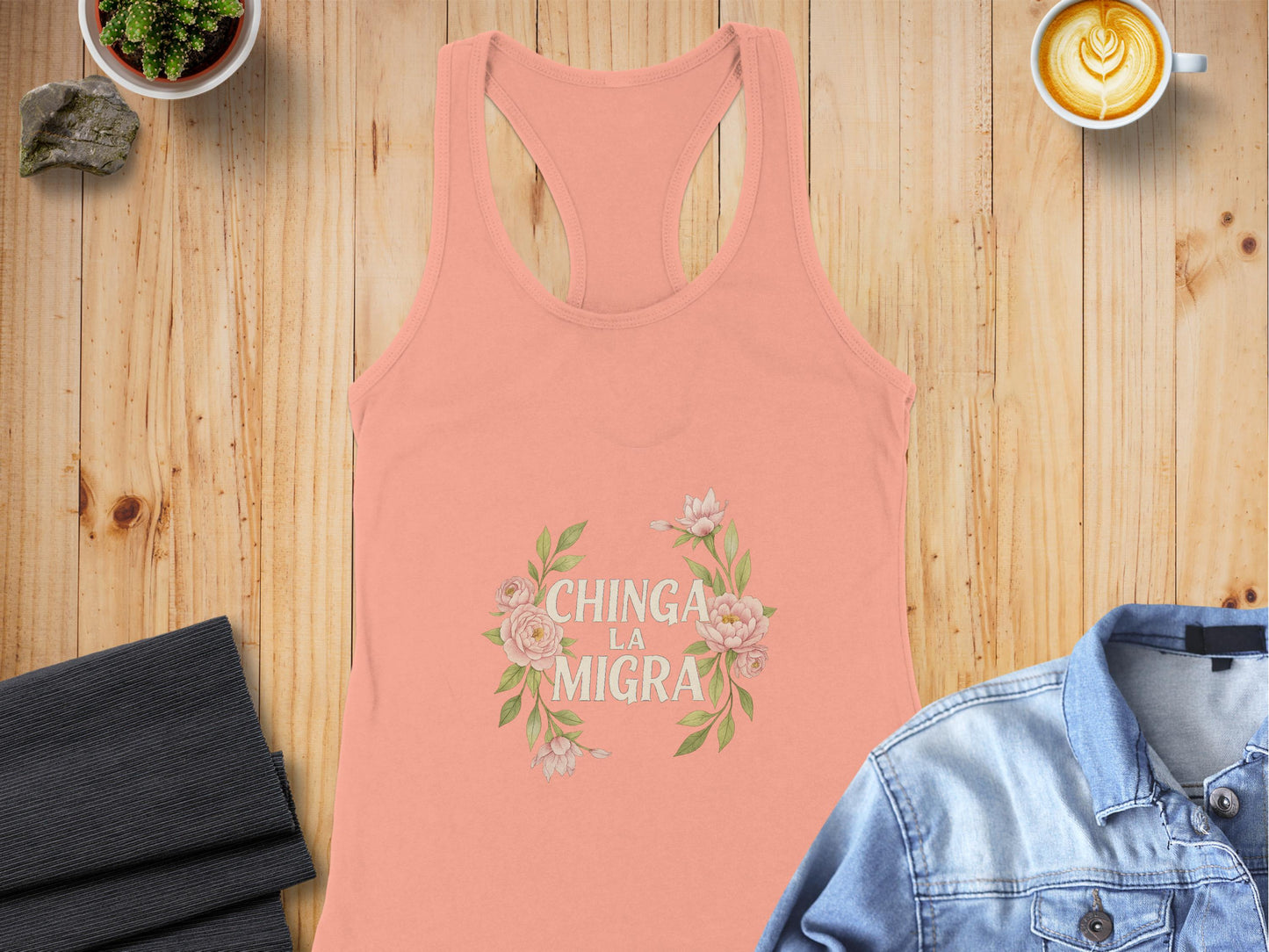 Floral Chinga La Migra Women's Racerback Tank product