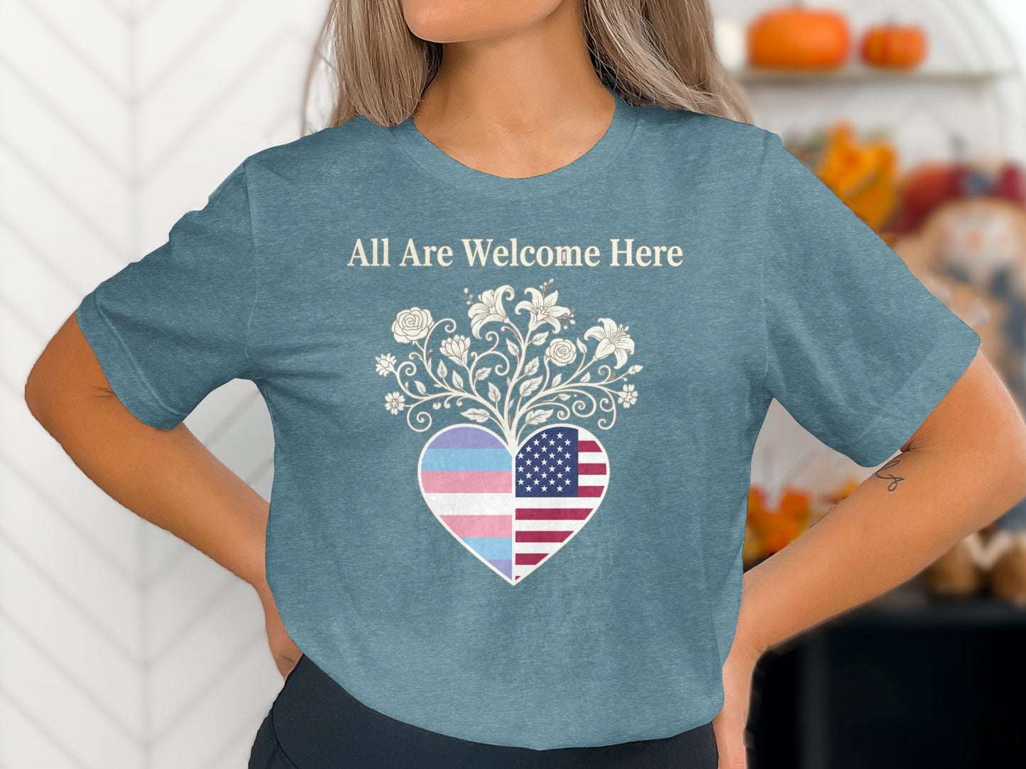 All Are Welcome Here Heart Design T-shirt product