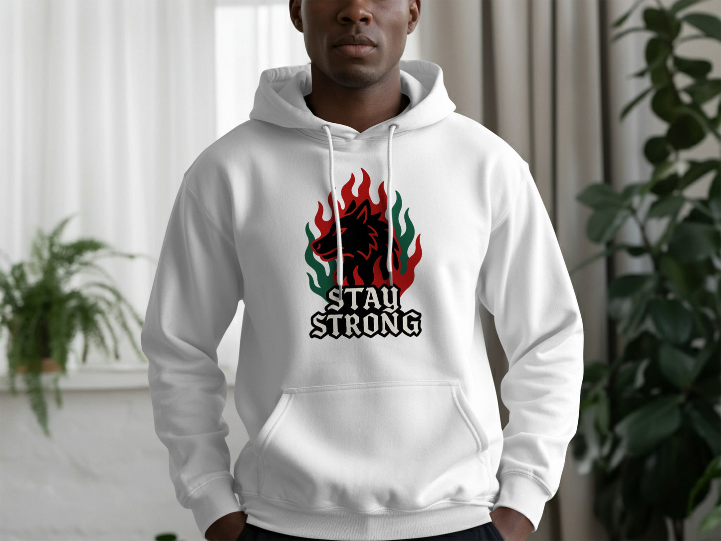 Stay Strong Wolf Design White Unisex Hoodie product