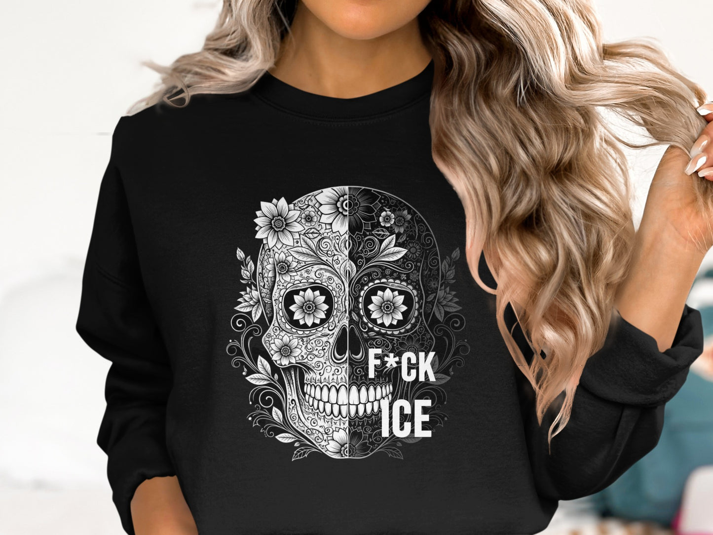 Skull with Floral Patterns F*ck Ice Sweatshirt Product