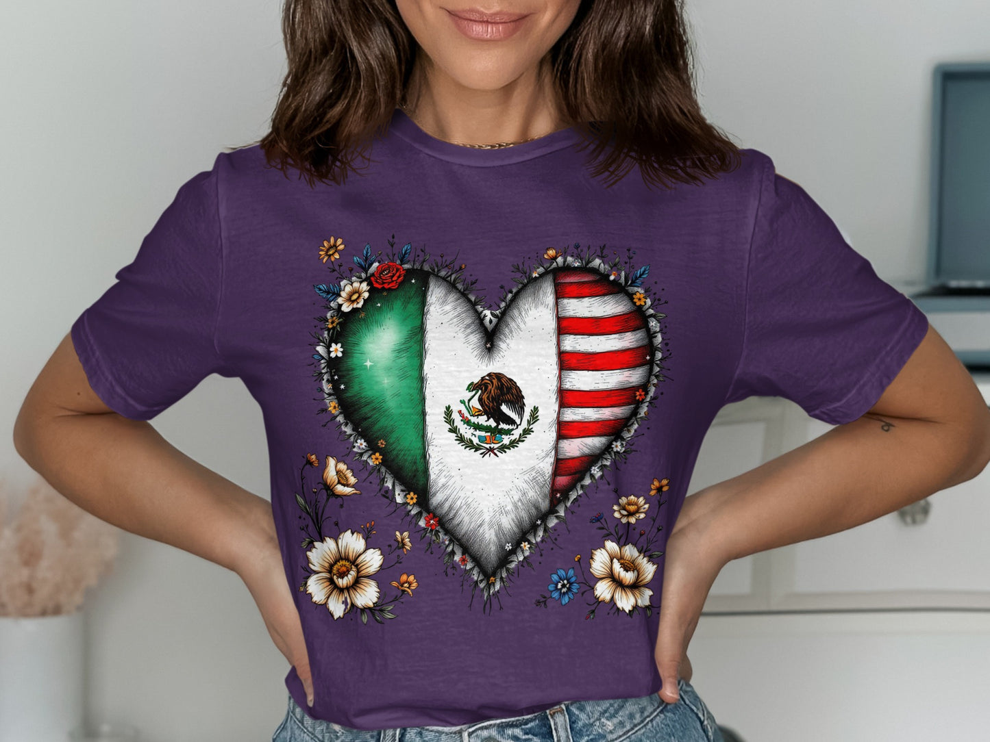 Mexican Heart and Floral Graphic Design T-shirt product