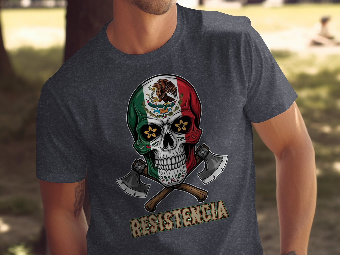 Mexican Skull with Axes and Eagle Graphic T Shirt product