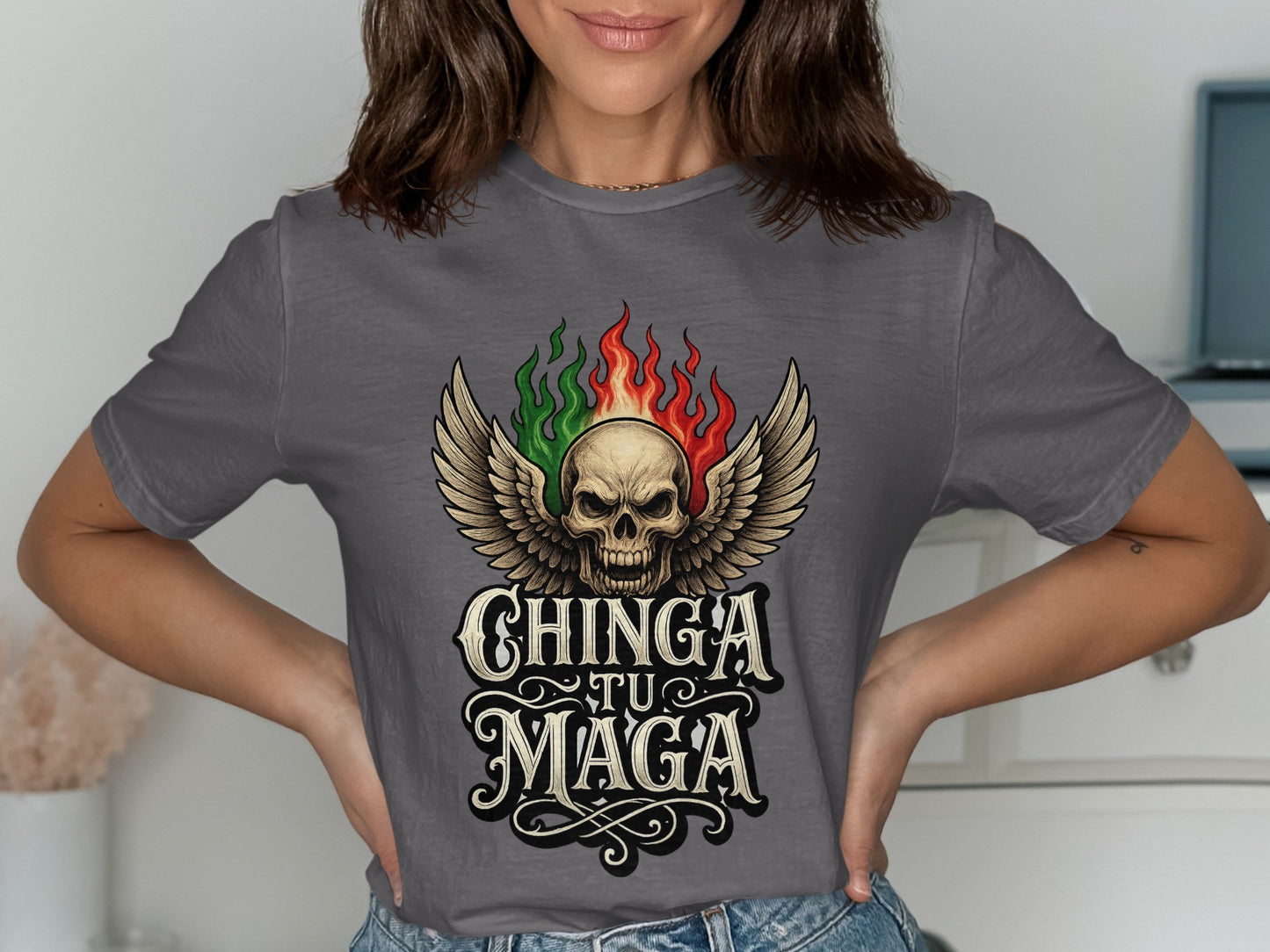 Chinga Tu Maga Skull Wings Graphic Tee product