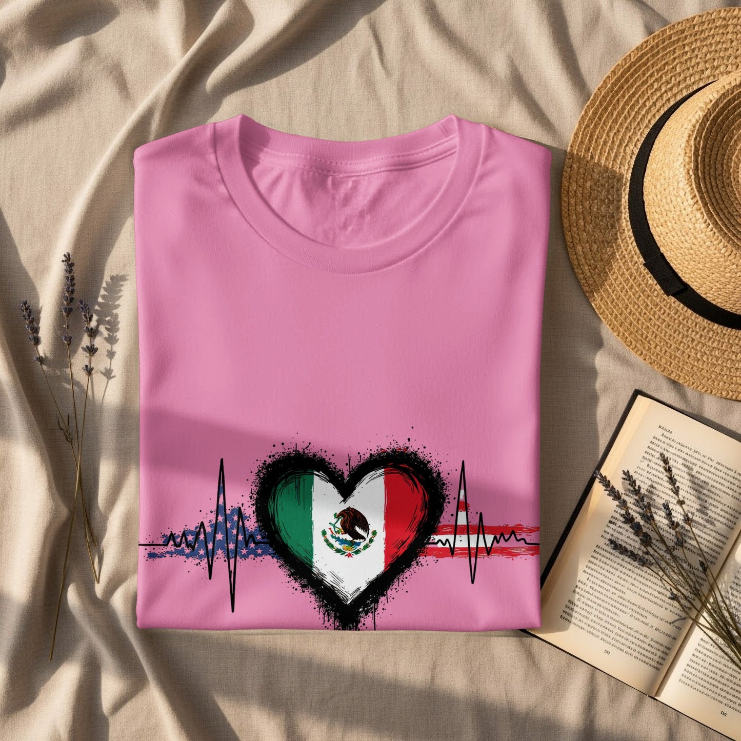 Mexican Heartbeat Flag Design on Pink Shirt product