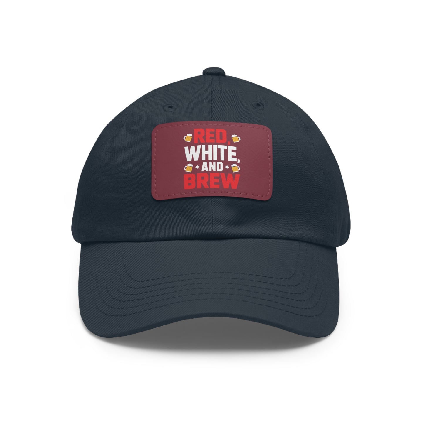 Red White and Brew Dad Hat with Leather Patch - Perfect for Beer Lovers