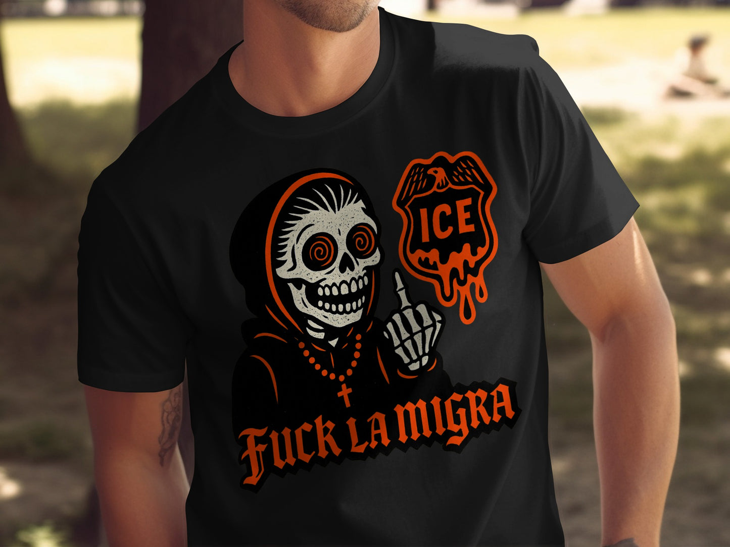 Fuck La Migra Skull Design Graphic T-Shirt product