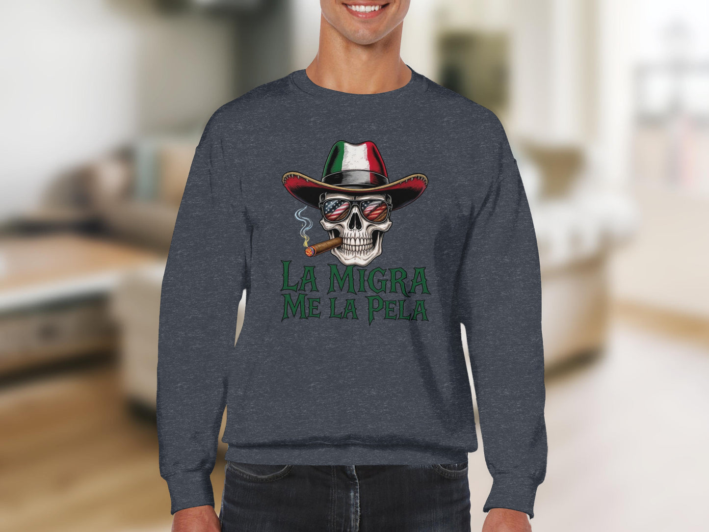 La Migra Me La Pela Skull Smoking Hat Sweatshirt product