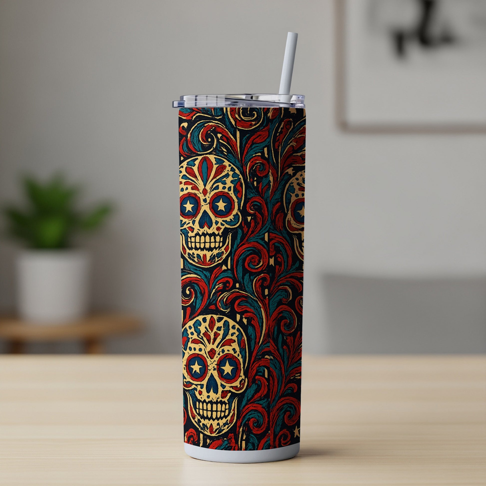 Colorful Sugar Skull Design Reusable Tumbler product
