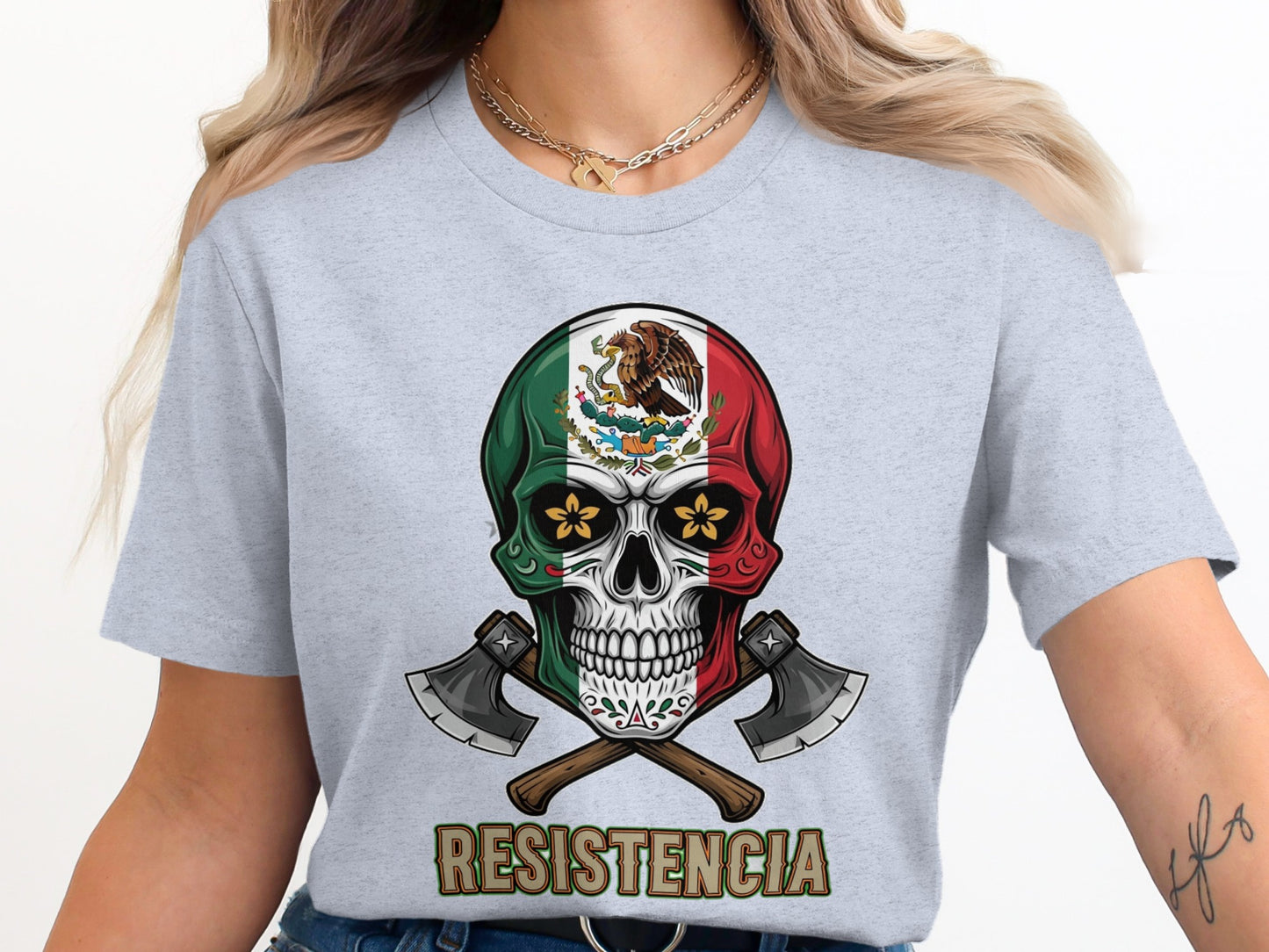 Mexican Flag Skull With Axes Graphic Tee product