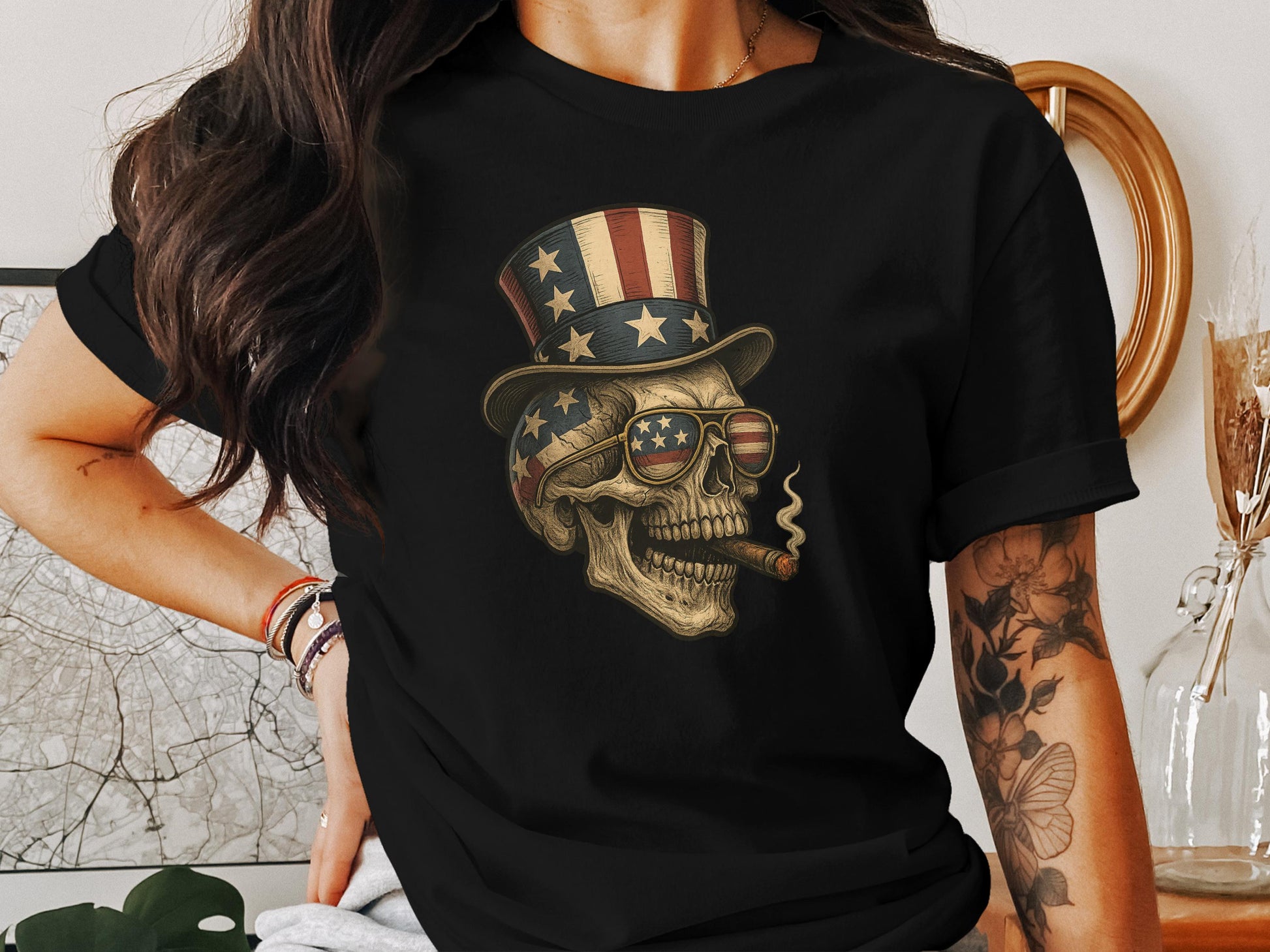 Patriotic Skull in Hat Design T-Shirt product type