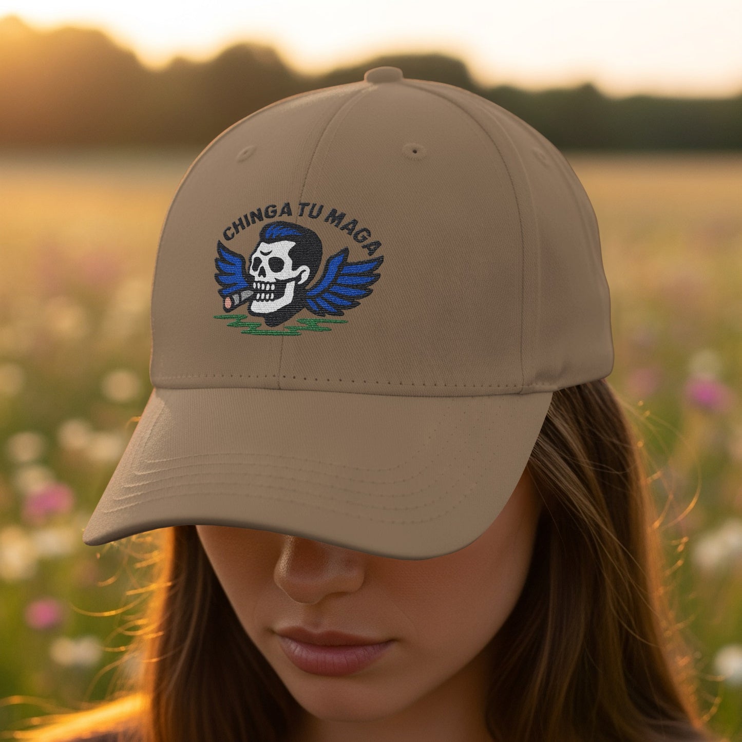 Chinga Tu Maga Skull Blue Wings Embroidered Cap product