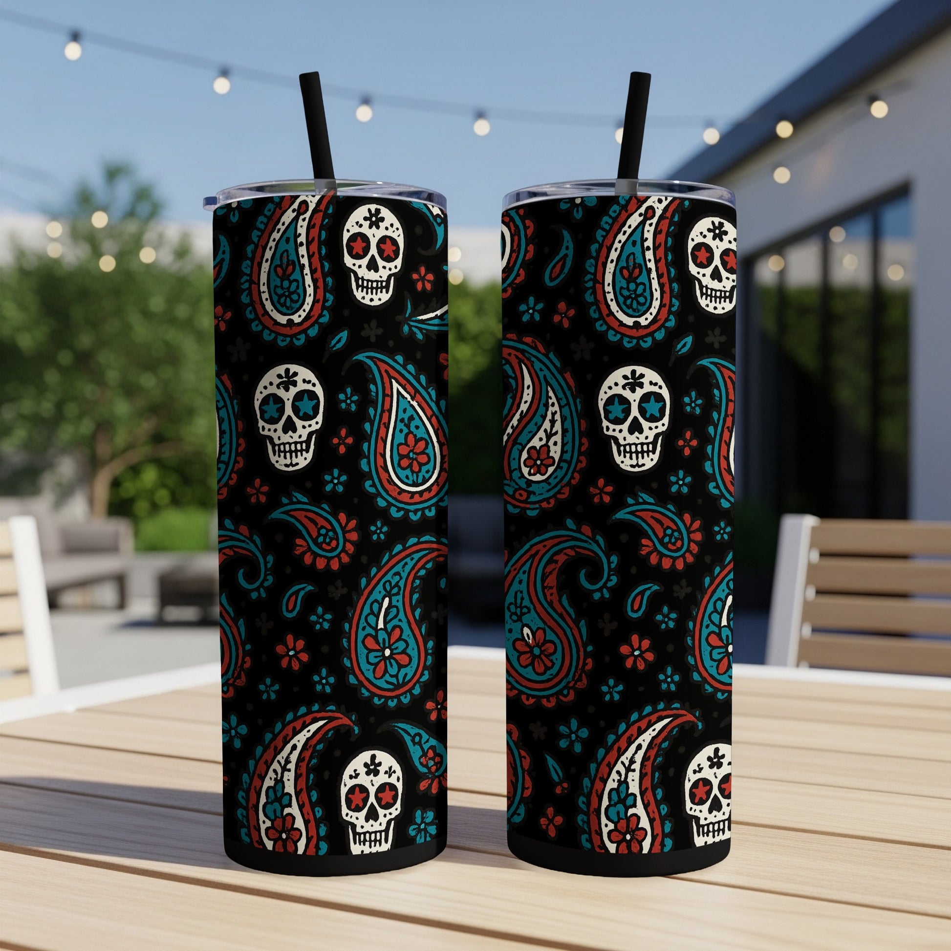 Colorful Paisley Pattern with Skulls Tumbler product