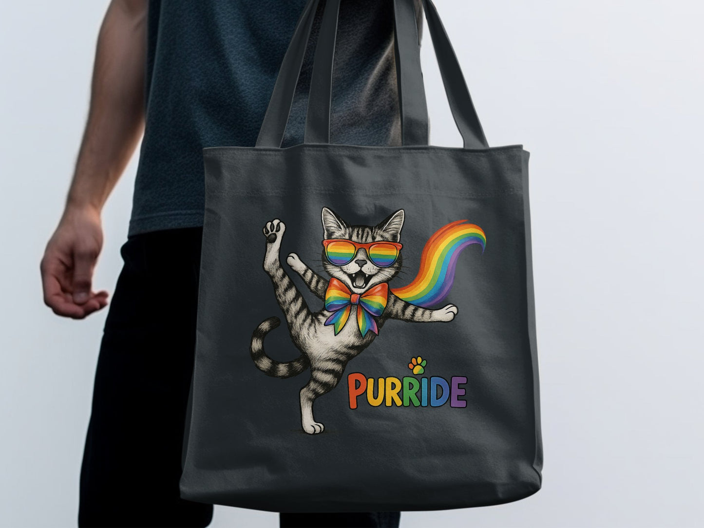 Cat with Rainbow Glasses Purride Design Tote Bag product type