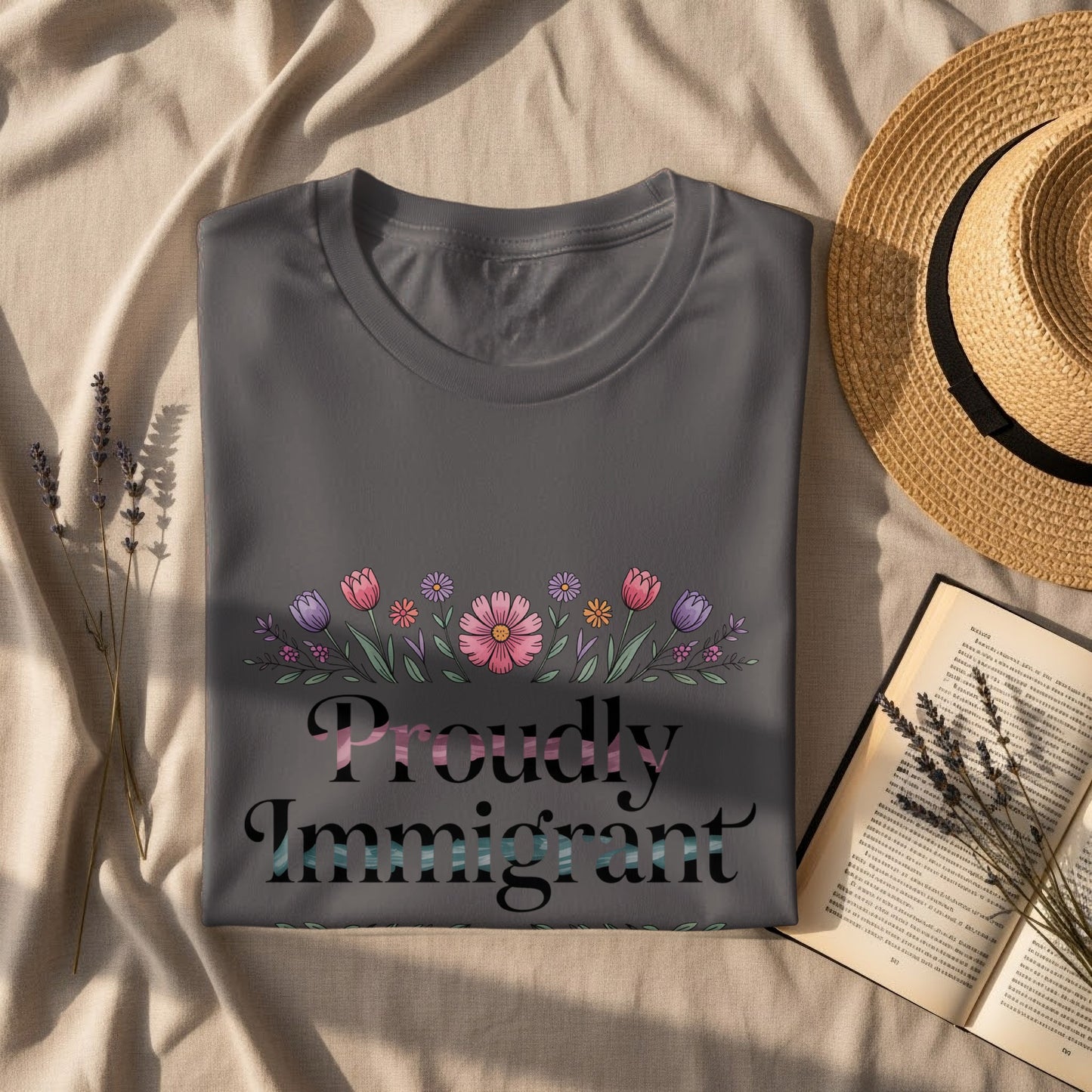 Proudly Immigrant Graphic Tee Flower Design product type