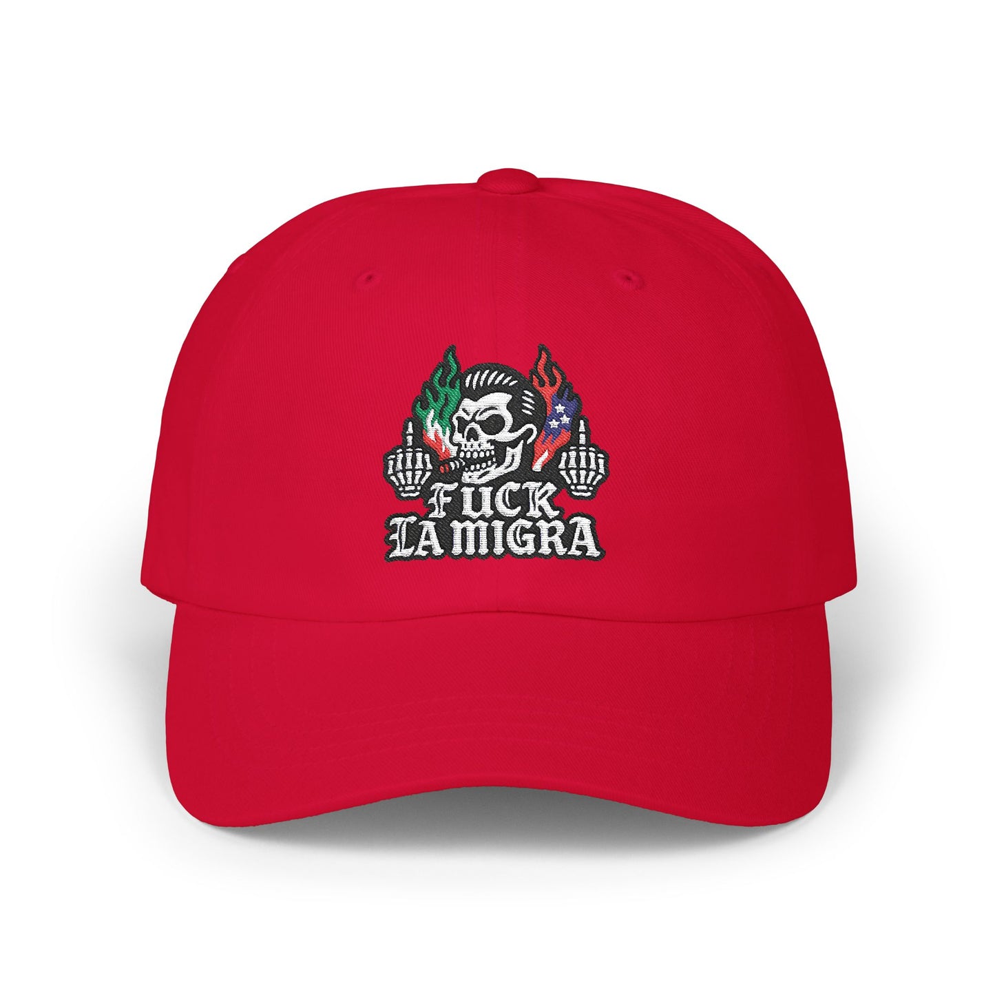 Fuck La Migra Anti Trump Embroidered Hat, FDT, Chinga Tu Maga Classic Dad Cap with Skull Design, Adjustable Hat for Casual Wear, Unique Gift for Dads, Birthday, or Holiday Use