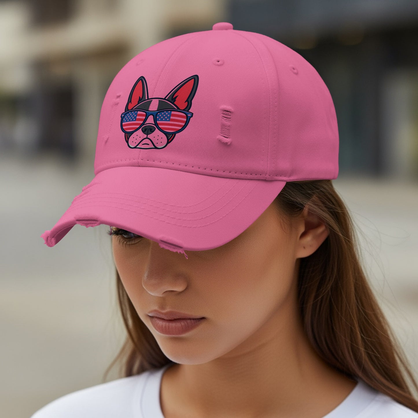 Pink Baseball Cap with Dog Face Design product