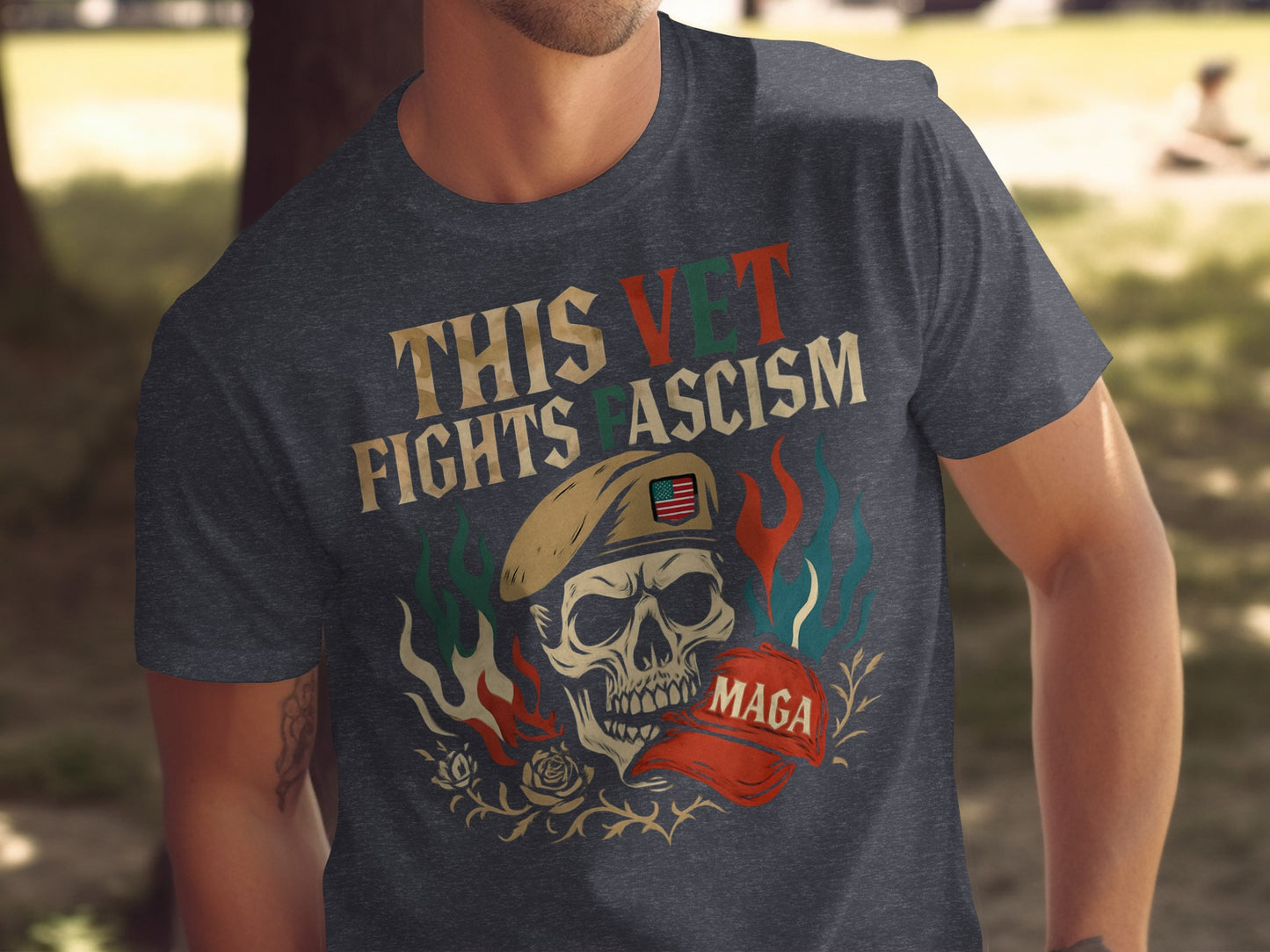 This Vet Fights Fascism Skull Design Shirt product