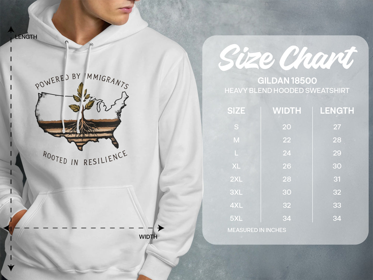 Powered by Immigrants Rooted in Resilience hooded sweatshirt product