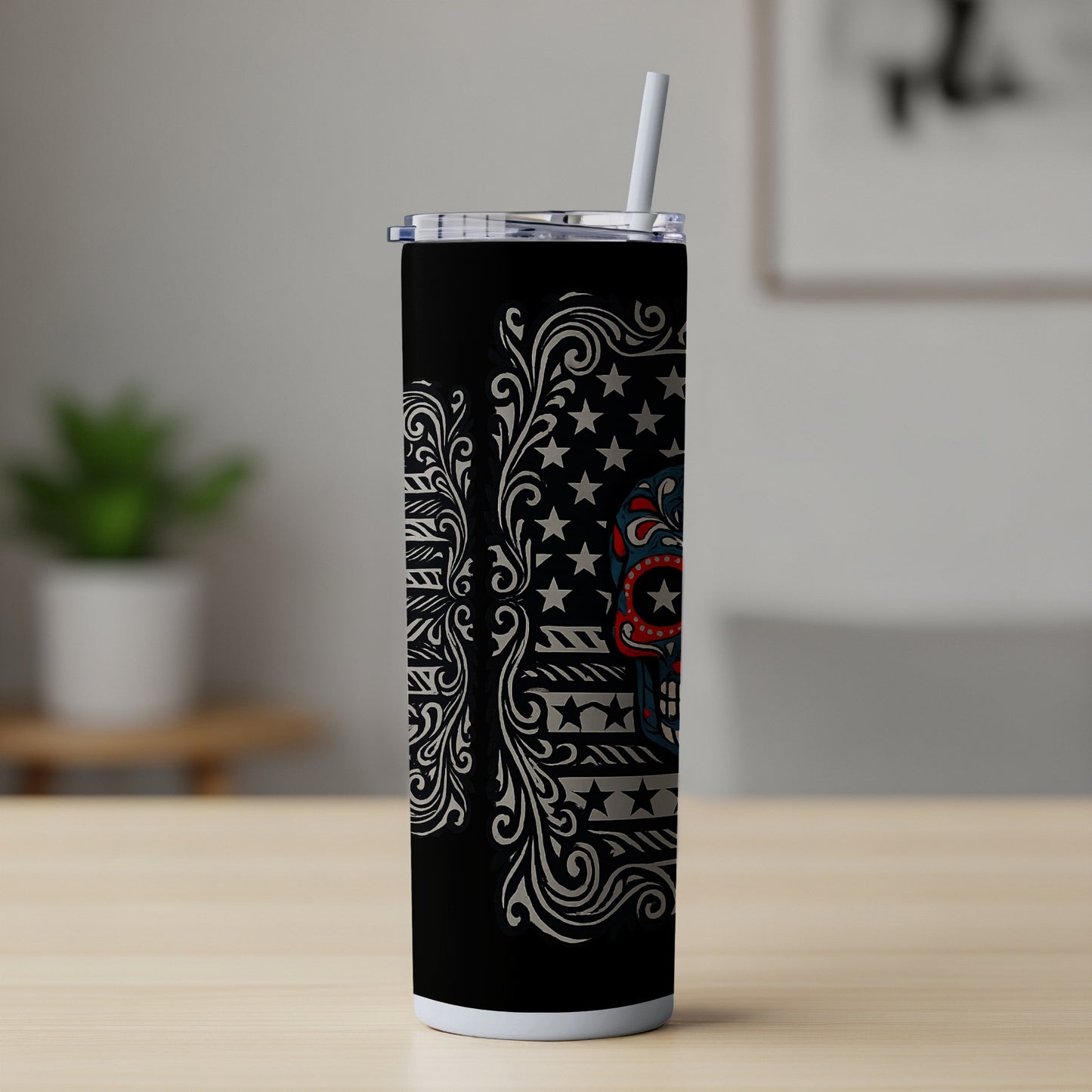 Unique Star Spangled Skull Design Tumbler product type