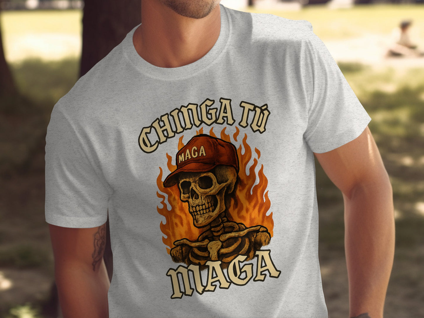 Chinga Tu MAGA Skull with Fire Graphic T-Shirt product type