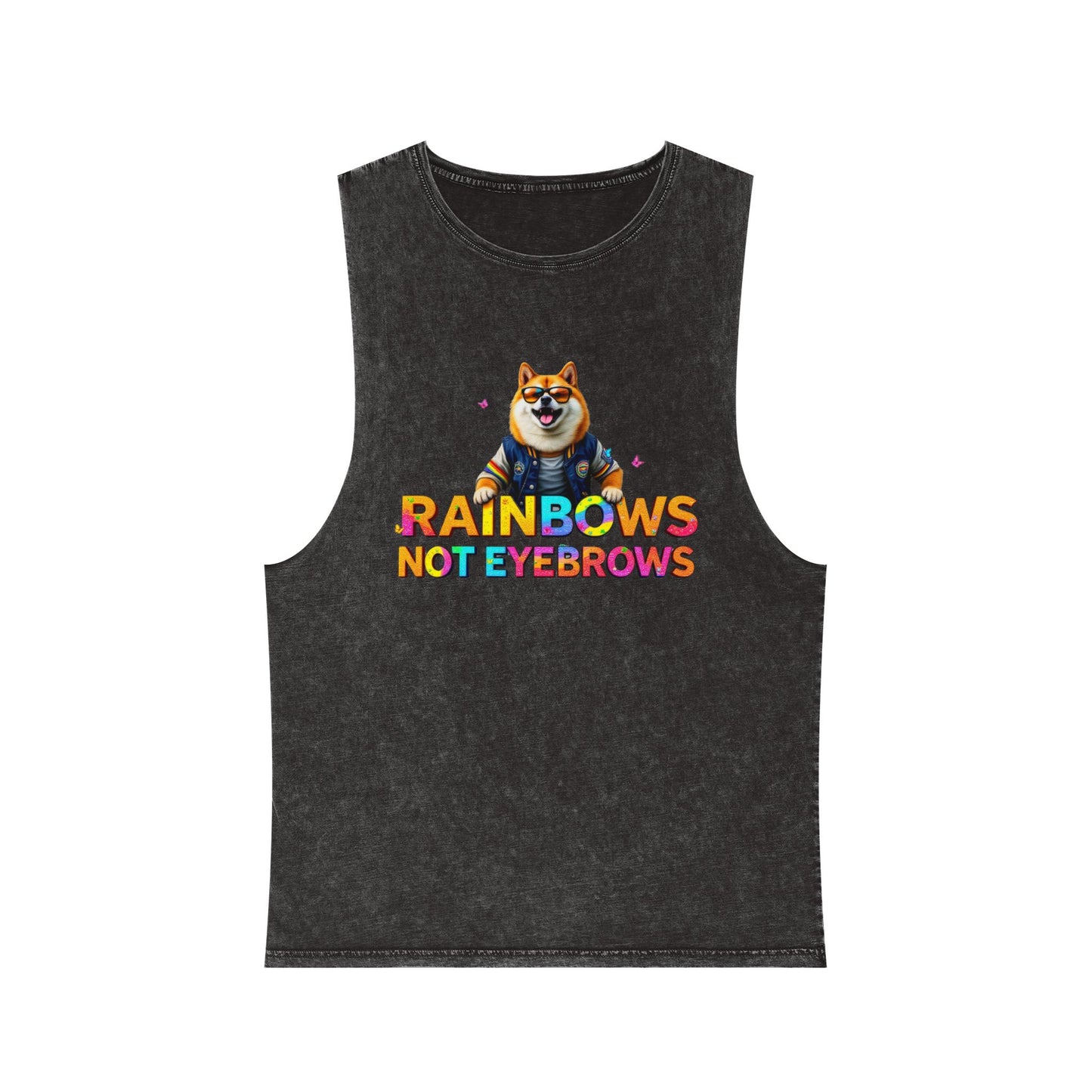 Unisex Stonewash Tank Top - 'Rainbows Not Eyebrows' Graphic Tee