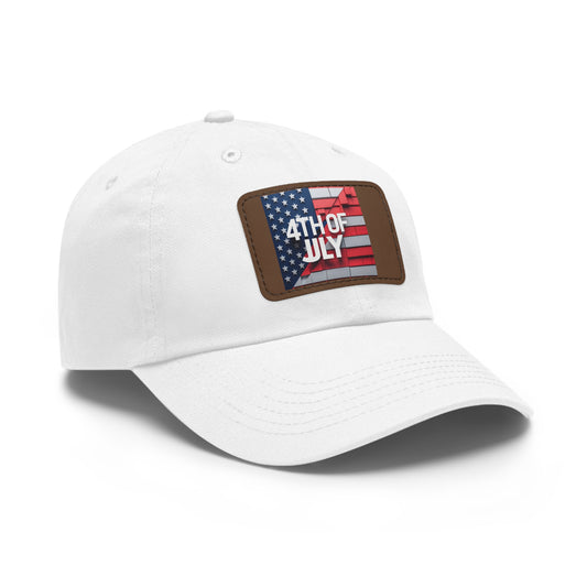 4th of July Dad Hat with Leather Patch - Patriotic Cap for Independence Day