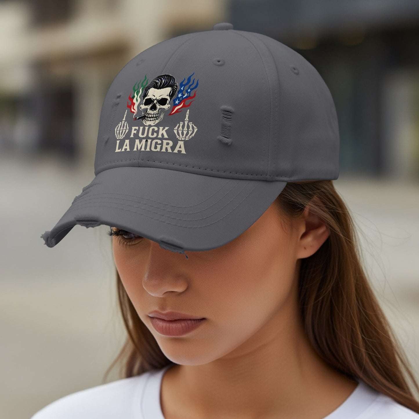 Edgy Skull Design Distressed Statement Hat product