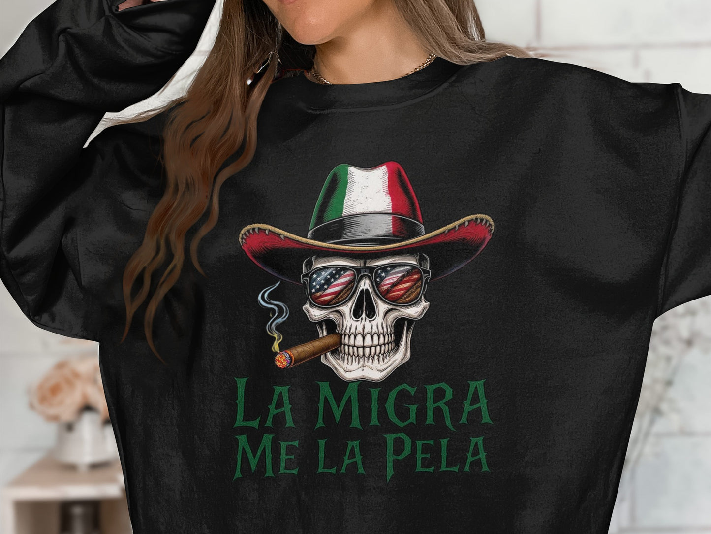 La Migra Me La Pela Skull Smoking Sweatshirt product