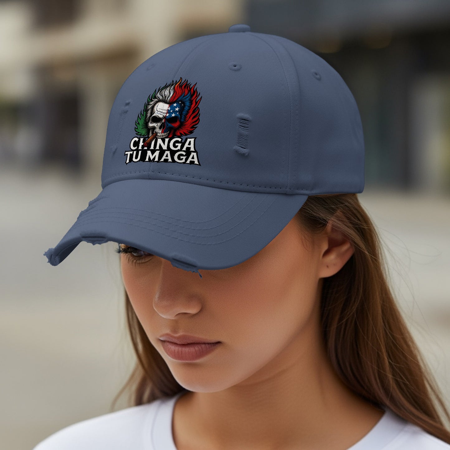 Clinga Tu Maga Embroidered Distressed Blue Cap product