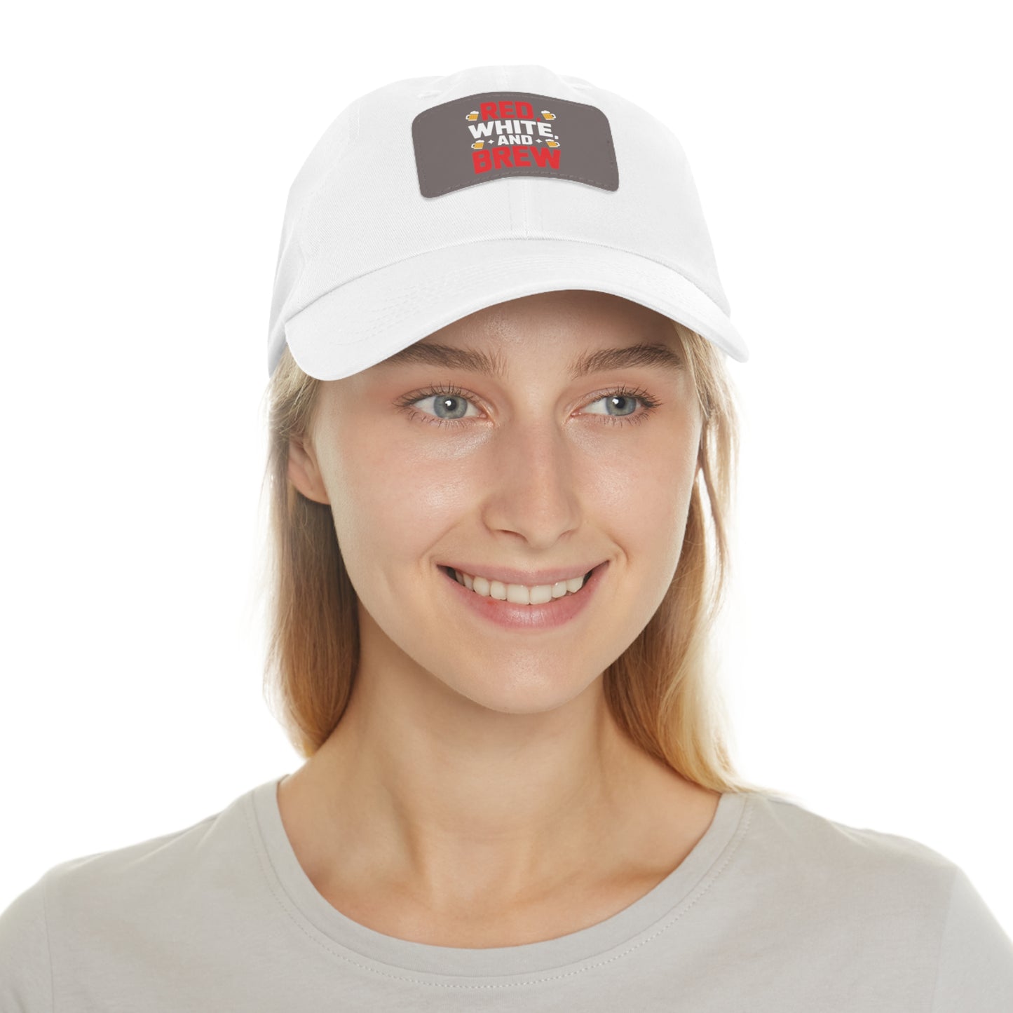 Red White and Brew Dad Hat with Leather Patch - Perfect for Beer Lovers