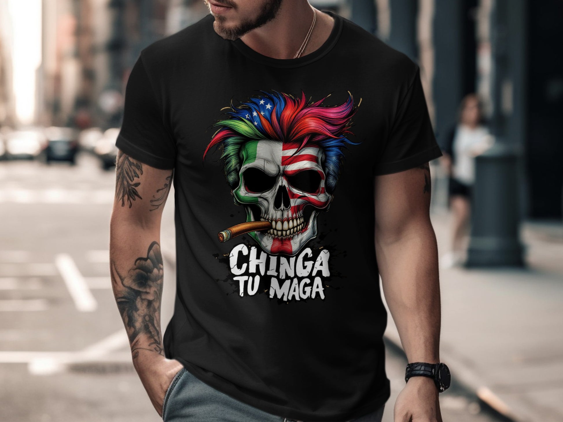 Chinga Tu Maga Skull with Cigar Artistic T-shirt product