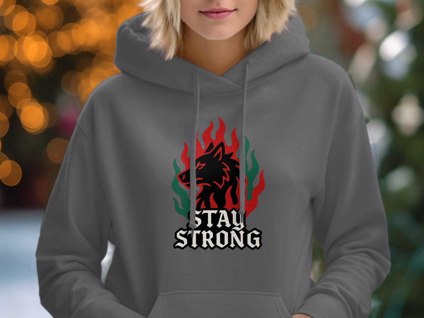 Stay Strong Wolf Graphic Design Hoodie product
