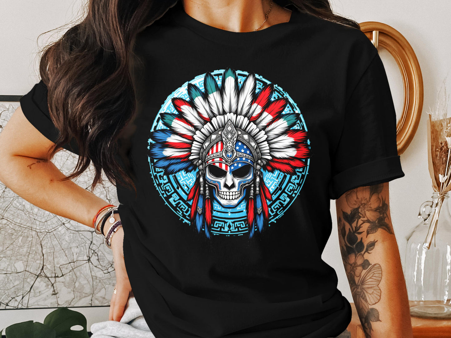 Skull in Feather Headdress T-Shirt product type