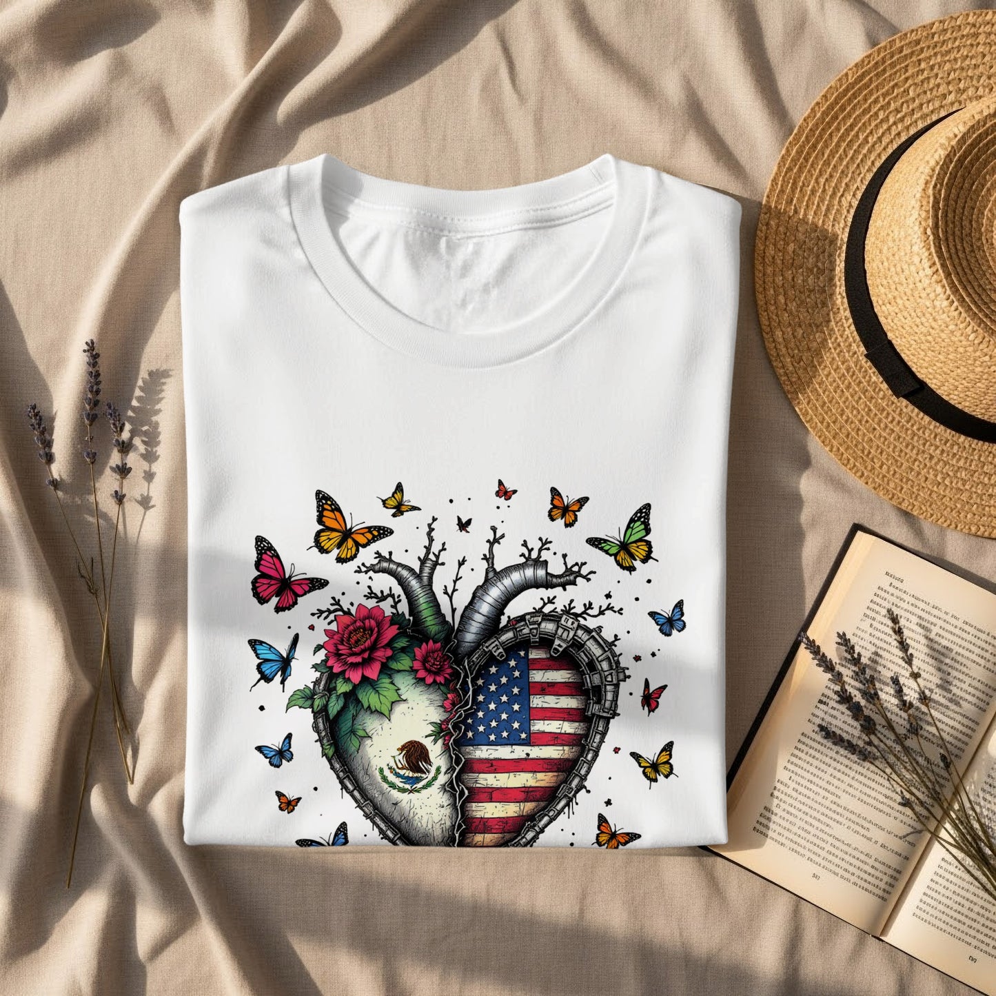 Heart Shape USA Flag with Butterflies T-shirt product