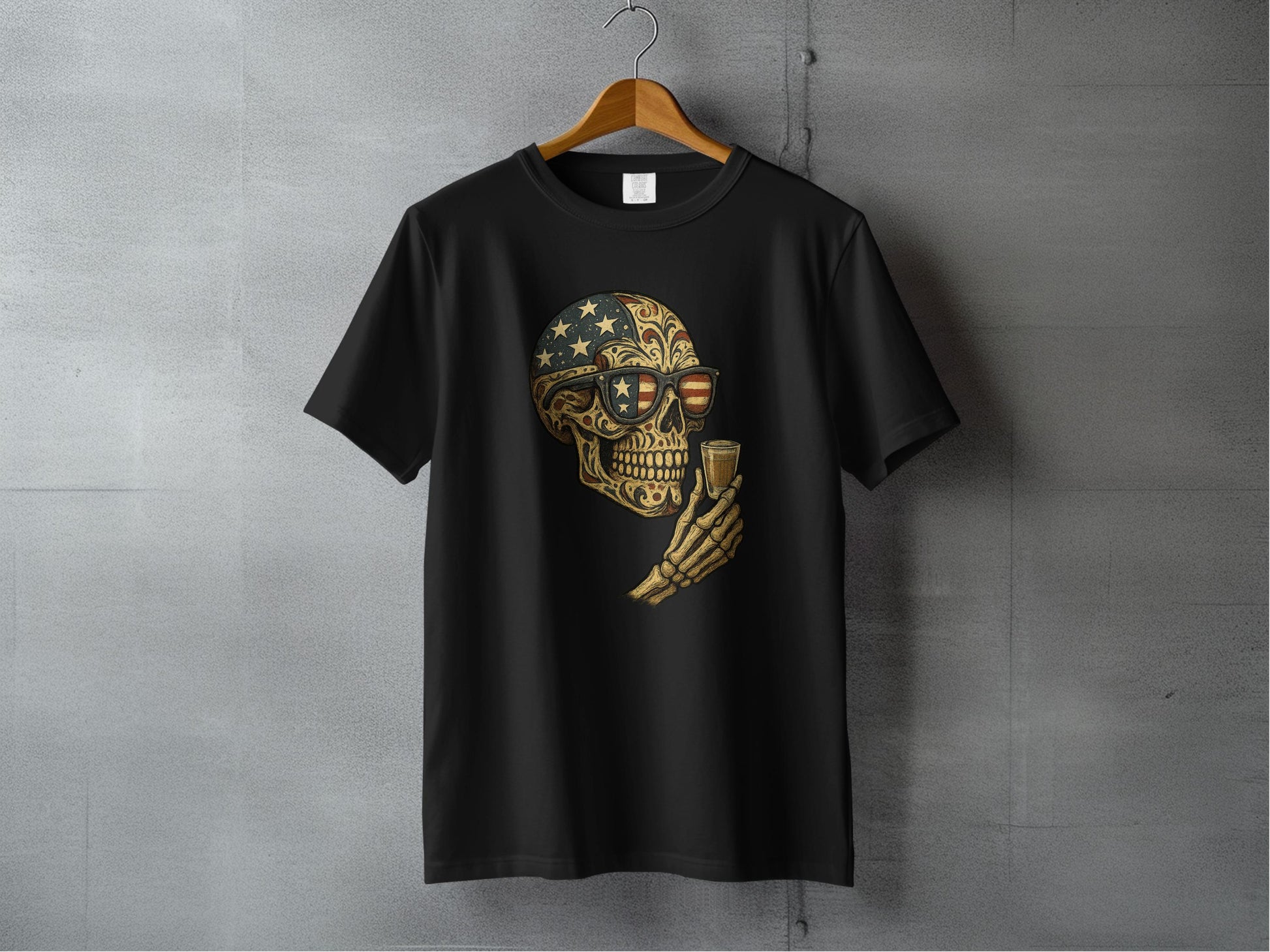 Patriotic Skeleton Design Black T-Shirt product type