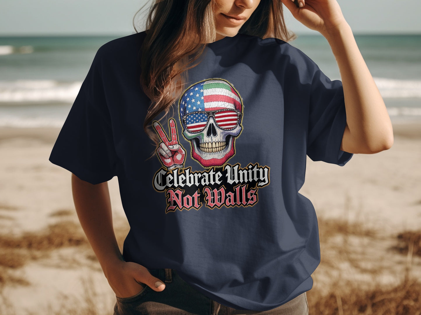 Celebrate Unity Not Walls Skull Graphic T-shirt Product