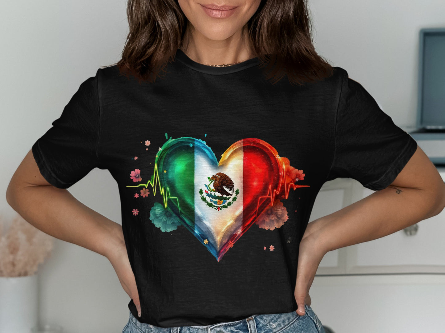 Vibrant Heartbeat Design Mexican Flag T-Shirt product type