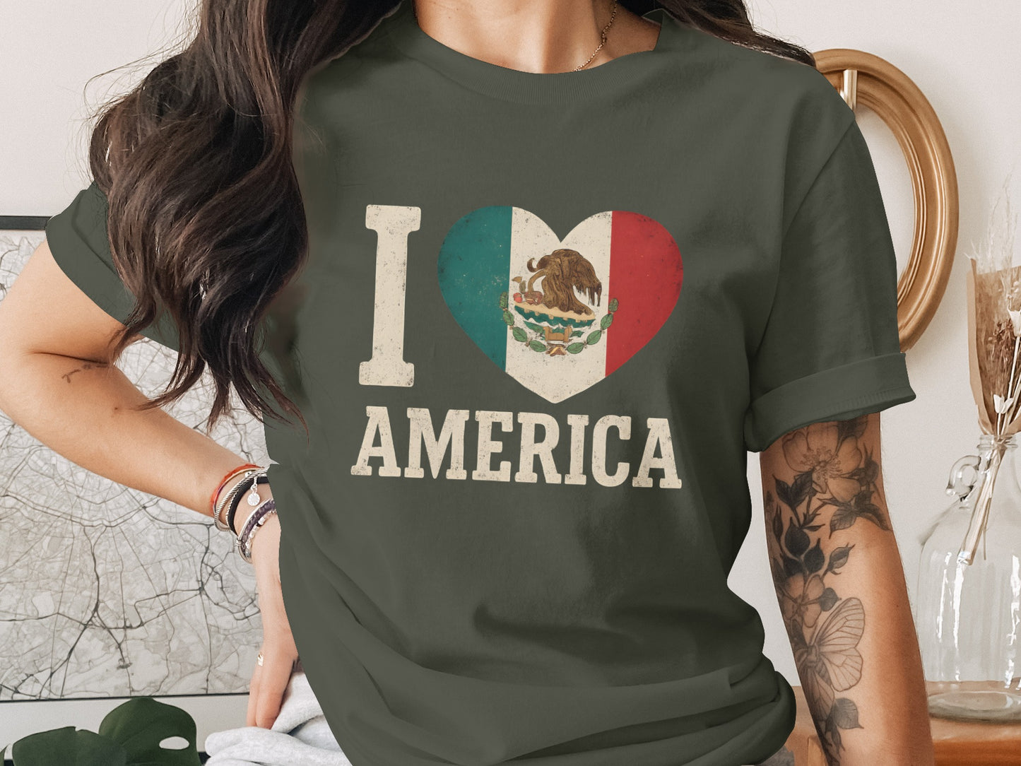 I Love America Mexican Flag Heart Graphic T-Shirt product