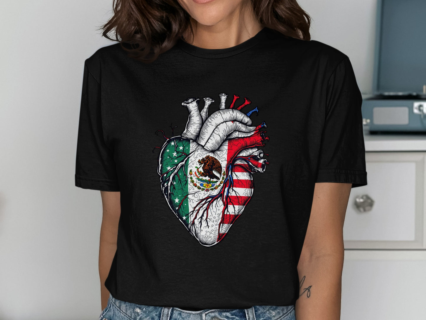 Mexican American Heart Design Graphic Tee product