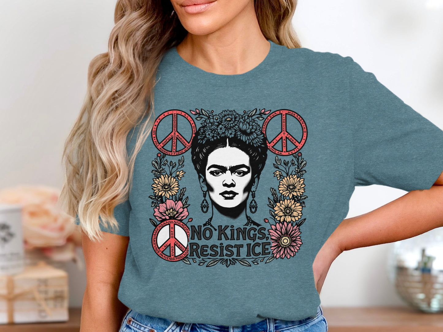 No Kings Resist Ice Peace Flowers Graphic Tee Shirt Product