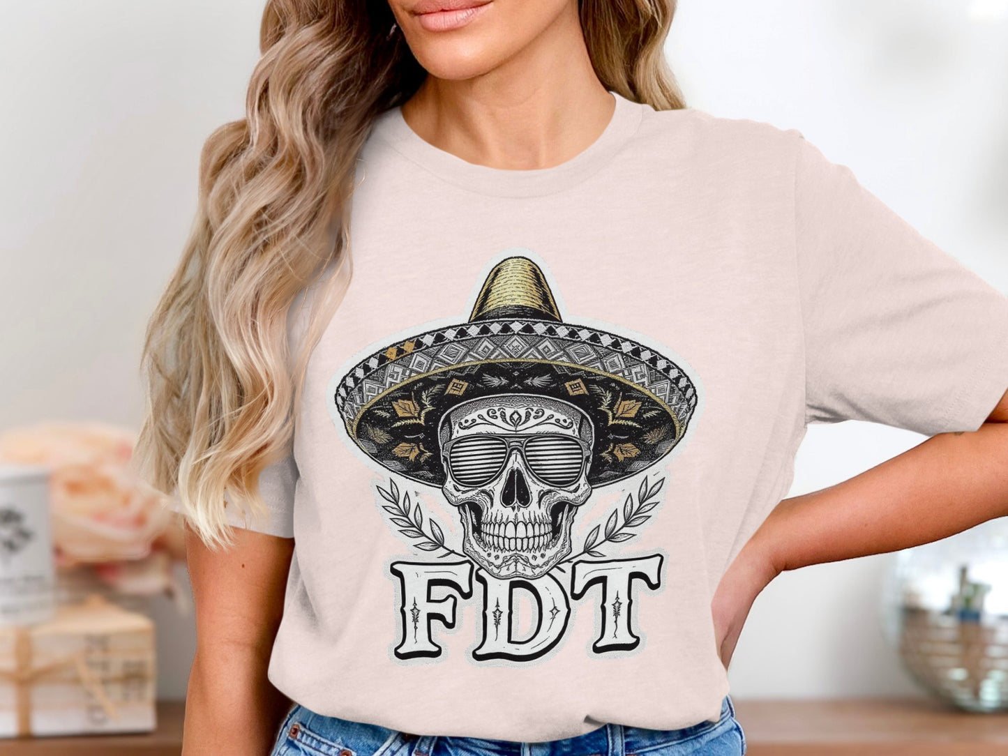 Skull with Hat Design FDT Printed T-shirt product type