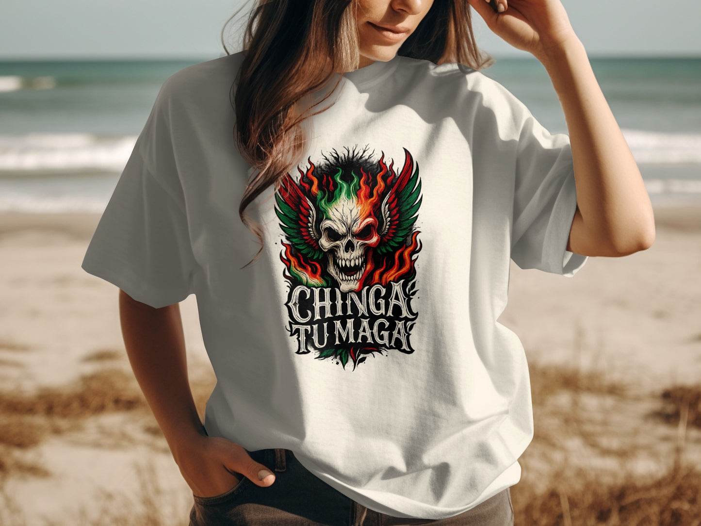 Chinga Tu Maga T-Shirt with Colorful Skull Design product