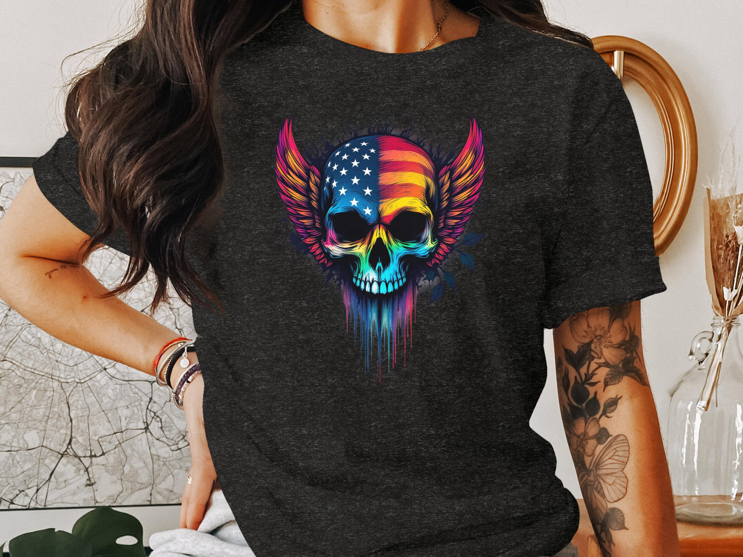 Vibrant Skull with American Flag Graphic T-Shirt product