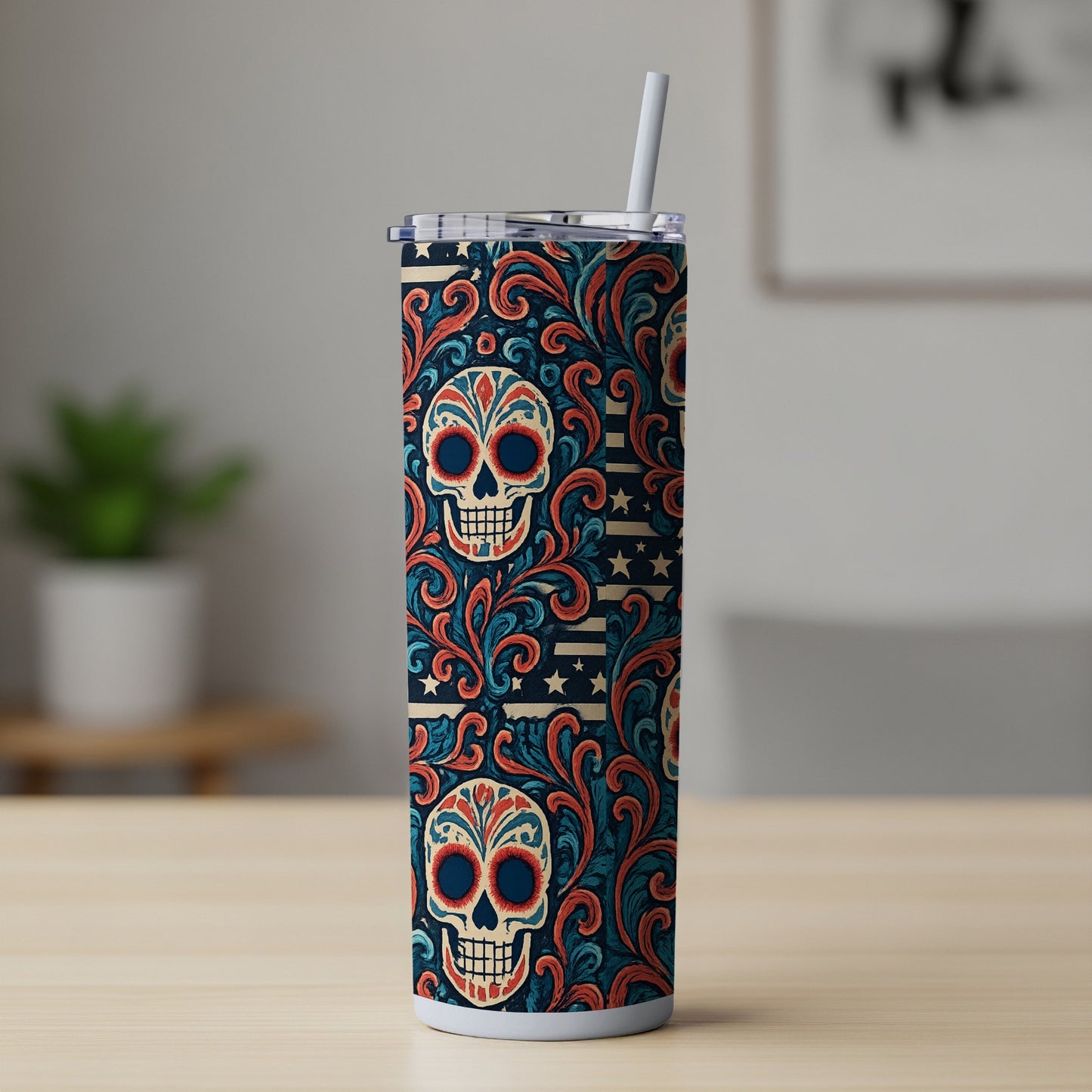 Skull Floral Pattern Insulated Travel Tumbler product