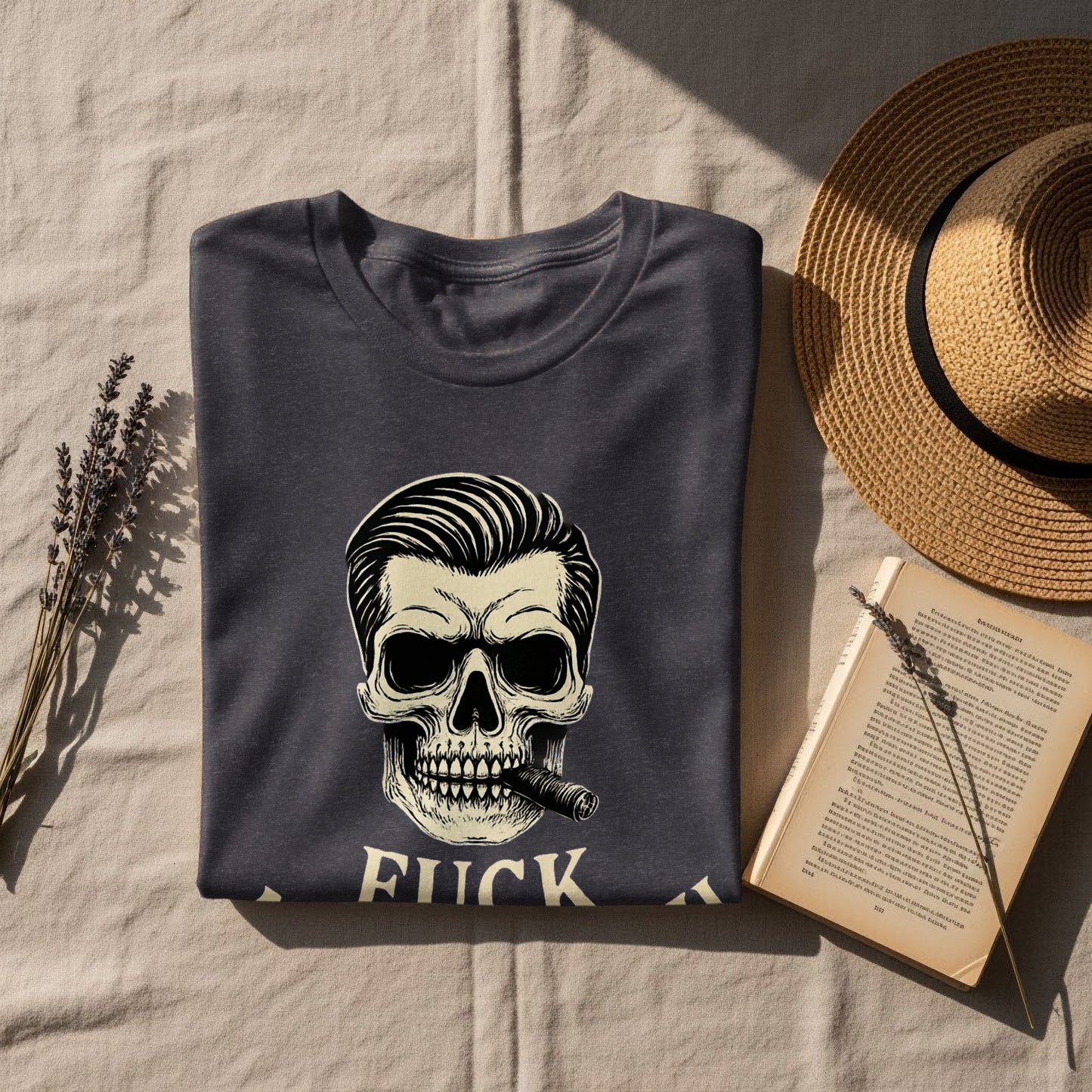 Printed T-Shirt with Smoking Skull Graphic Design product type