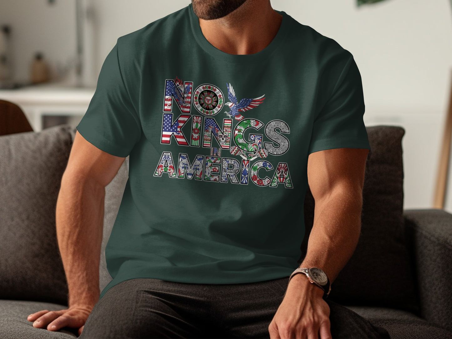 No Kings America Text and Eagle Graphic T Shirt Product