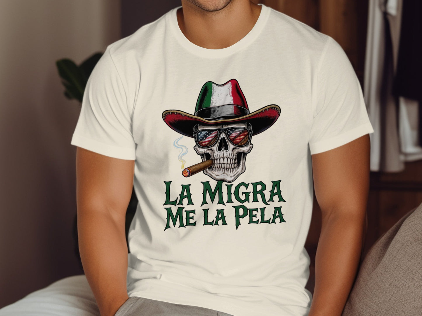 La Migra Me La Pela Skull With Hat T-Shirt product type