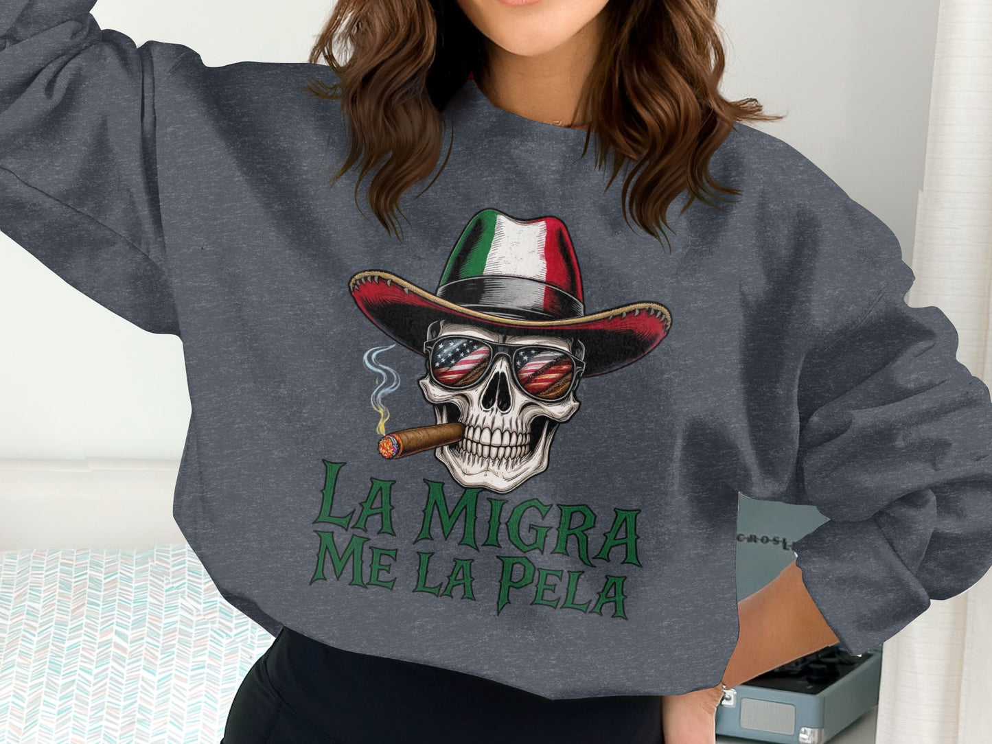 La Migra Skull Smoking Hat Sweatshirt product type