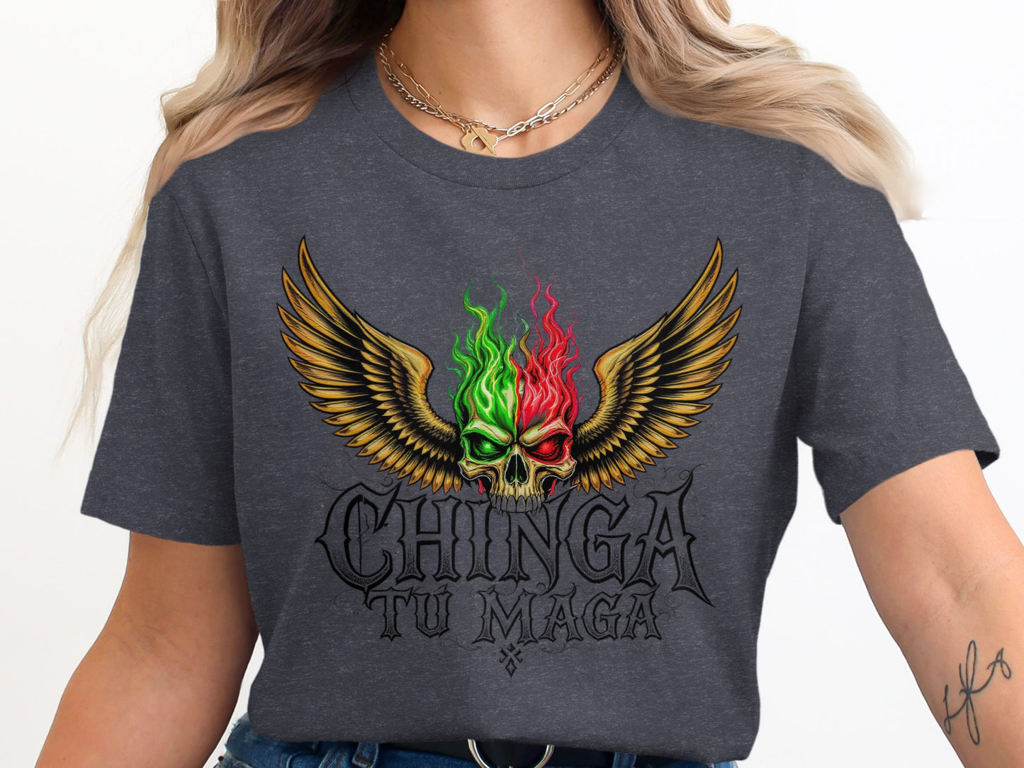 Chinga Tu Maga Skull with Wings Graphic Shirt product