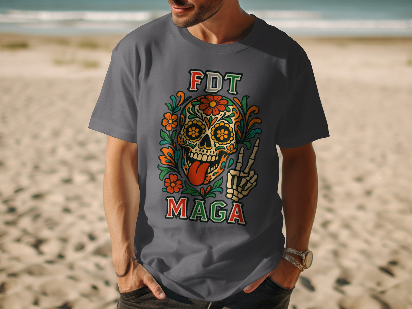 FDT MAGA Skull with Peace Sign Graphic T-Shirt product